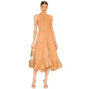 Cinq A Sept Cotton Audrey Halter Asymmetrical Midi Dress Gold Women's Size 0
